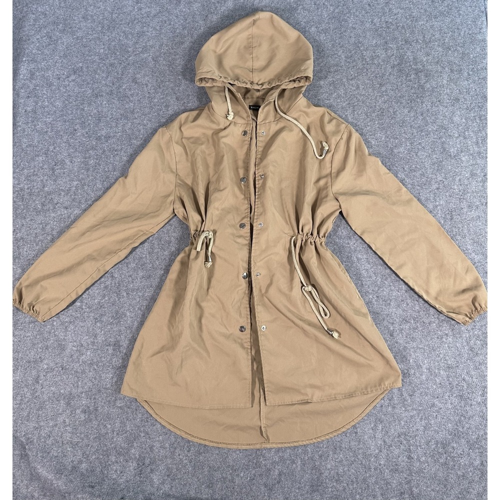 Shein Drawstring Waist Hooded Parka Medium Tan Lightweight Utility Jacket